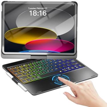 Imagem de NOKBABO Capa para iPad 10ª e 11ª geração (A16) com teclado, capa para iPad Air de 11 polegadas (M3/M2), teclado para iPad Pro 11 (4ª/3ª/2ª/1ª) e iPad Air 5/4, Trackpad, rotação de 360°, retroiluminada