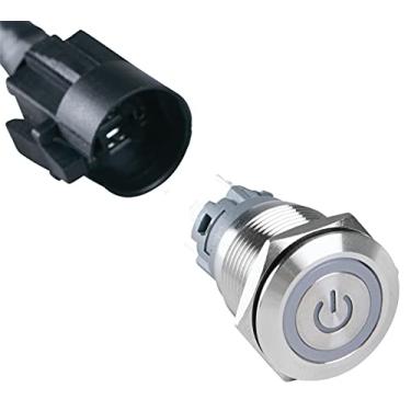 Imagem de ChromaTek Full-Color RGB (WS2812) Interruptor de botão momentâneo de 19 mm, Arduino, Raspberry Pi, ESP32, ESP8266 (concha prata, símbolo de energia)