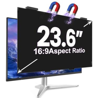 Imagem de GUDTEKE Tela magnética de privacidade de 23,6 polegadas para monitor de computador, proporção de 16:9, película protetora removível antiazul/brilho, filtro privado de segurança antiespionagem de 23,9