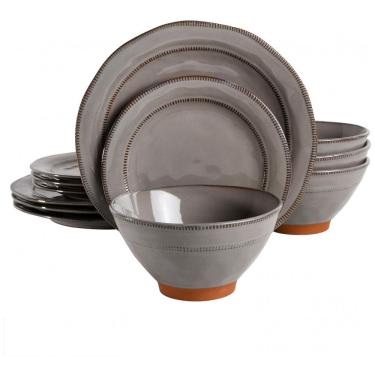 Imagem de Aparelho de Jantar com 12 Peças em Cerâmica e Esmalte Reativo, Gibson Elite Terranea, Cinza