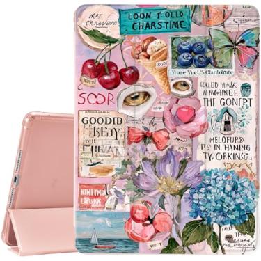 Imagem de JOYLAND Capa Pink Flower & Cherry para iPad 6ª/5ª geração de 9,7 polegadas (2018/2017), para iPad Air 2 e 1 (2014/2013) com suporte de lápis, capa protetora com suporte de três dobras com parte