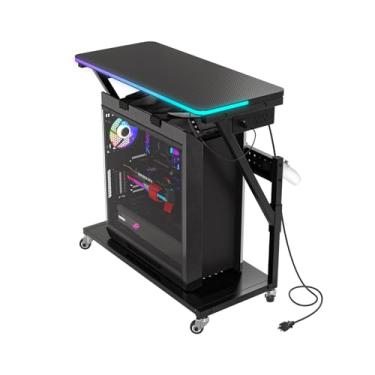Imagem de ZuroHive Suporte de torre de computador com faixa de LED que muda de cor, sincronização de música, suporte de PC para jogos, para piso, impressora, TV, mídia AV, rack de centro de entretenimento