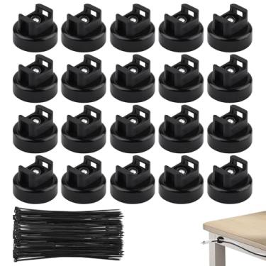 Imagem de 20 peças de fixação magnética com zíper com 100 abraçadeiras, clipes de cabo fortes para gerenciamento de fios, suporte de cabo magnético multiuso para fiação elétrica automotiva de escritório