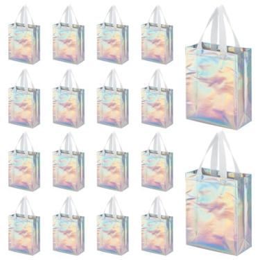 Imagem de CUTHOLLOW 18 peças de sacos de presente iridescentes reutilizáveis com alças para lembrancinhas de festa, sacos holográficos não tecidos a granel com base resistente - sacos de presente de casamento