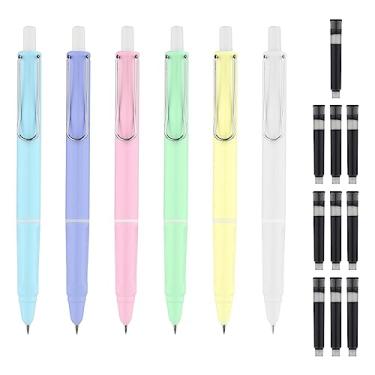 Imagem de LUTER 6 canetas-tinteiro retráteis com 10 sacos de tinta, caneta de secagem rápida, caneta de tinta recarregável, caneta de escrita retrátil, canetas de tinta preta para casa, escola, escritório (6