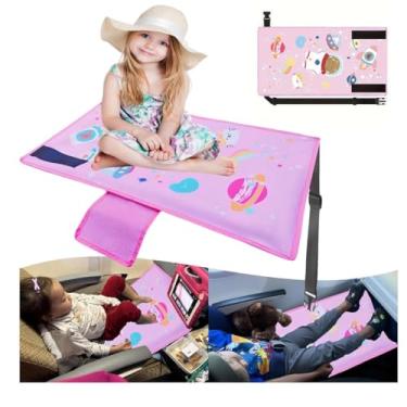 Imagem de Rede portátil de apoio para os pés de avião para crianças Extensor de assento de avião para crianças em viagens (Rosa)