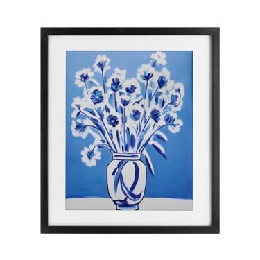 Imagem de Stupell Industries Impressão emoldurada preta com flores contrastantes azuis e brancas, design por letras e forro, 40,6 x 33,5 cm