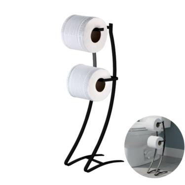 Imagem de Suporte Porta Rolo Papel Higiênico Duplo Papeleira Chão Banheiro Preto Fosco - 1030PT Future