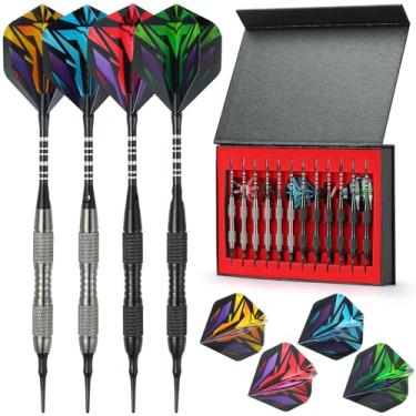 Imagem de Conjunto de dardos de ponta macia com caixa de presente estojo de dardos profissional ponta de plástico com 100 pontas de dardos 12 eixos 24 voos kit de ferramentas protetores de voo para dardos