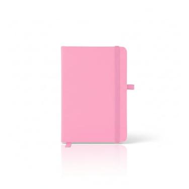 Imagem de Caderno de anotações com elástico no tamanho A5, suporte para caneta, capa dura em material sintético, miolo 80 folhas pautadas na cor bege. Caderno A5 Capa em PU (21x14,5) (1, Rosa)