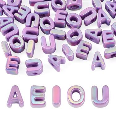 Imagem de FASHEWELRY 50 peças de contas acrílicas de letras de vogal grandes blocos de letras de plástico amuletos letras 3D contas grossas do alfabeto para chaveiros colar DIY artes projetos de artesanato