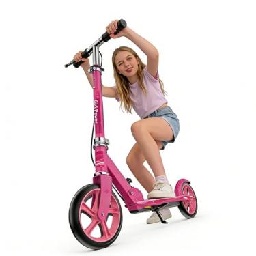 Imagem de Patinete para adultos, adolescentes e crianças, dobrável e leve, com freio de mão, altura ajustável, rodas grandes, carga durável, 136 kg, rosa