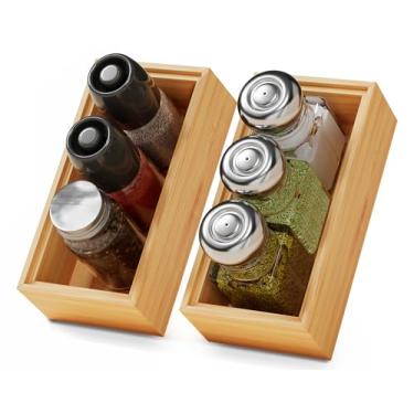 Imagem de Pequenas caixas organizadoras de gaveta de cozinha de bambu – Bandeja empilhável de utensílios de prata de madeira de 15,2 cm x 7,6 cm para gavetas, talheres e talheres – Conjunto de 2 organizadores