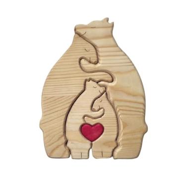 Imagem de Conjunto de Figurinas Ursos Familiares em Quebra-Cabeça Madeira Mãe e Filho Abraçados Ornamento Sólida Lembrança Familiar Personalizada Alta Artesanat
