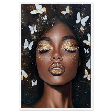 Imagem de Art Remedy Arte de retrato de ébano em tela de beleza luminosa, moldura branca, 40,6 cm x 61 cm