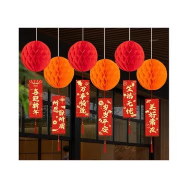 Imagem de 6 bolas de flores de origami, enfeites para pendurar no festival da primavera vermelha do ano novo chinês, decoração de porta de parede para casa