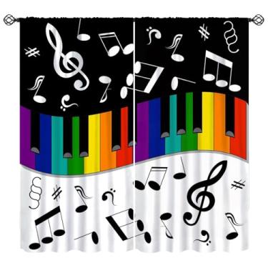 Imagem de KANEPE Cortina de música, tratamentos de janela com padrão de teclas de piano musicais coloridas, cortinas com isolamento térmico para varão, 2 conjuntos de painéis para quarto de crianças, sala de