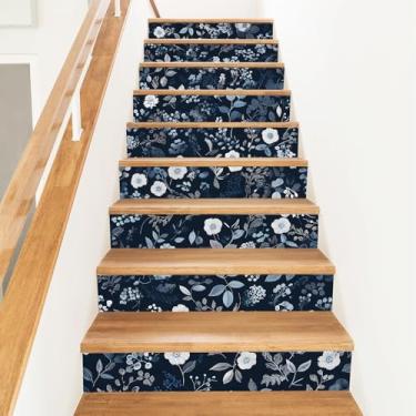 Imagem de PLIGREAT 15 tiras vintage Eden Floral Escada Riser Decalques, Descasque e cole adesivos de escada para degraus 18 cm x 99 cm Autoadesivo Vinil Padrão Flor Decoração Murais para Casa Hotel
