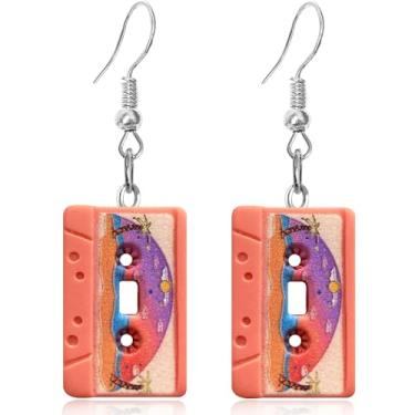 Imagem de WUWEIJIAJIA Brincos vintage de acrílico com pingente de chapéu de caubói de acrílico personalizado colorido fita magnética impressa brincos de gancho para mulheres meninas joias presentes, Acrílico,