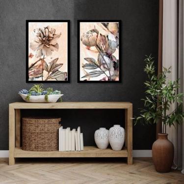 Imagem de Kit 2 Quadros Sala Quarto Flores Rosadas 24X18Cm