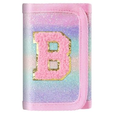 Imagem de Carteira rosa com inicial brilhante para meninas/mulheres - linda bolsa infantil, presentes de aniversário para adolescentes de 6 a 12 anos, Letra B