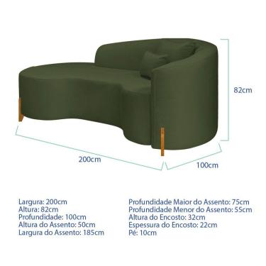 Imagem de Divã Recamier Curvo Sala De Estar Recepção Inglaterra 200cm Pés Madeira Lado Esquerdo Linho Cor