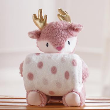 Imagem de Manta e Bichinho KazzaVip Baby Pelúcia 100% Poliéster Microfibra Rena Rosa