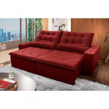 Imagem de Sofá Retrátil Reclinável Islândia 2,50m Suede Velut Vermelho Molas No Assento - King House