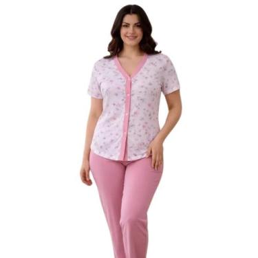 Imagem de Pijama Feminino com Botões Americano Meia Estação Manga Curta e Calça 