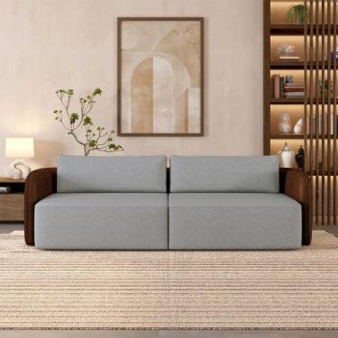 Imagem de Sofá Living Sala de Estar Abel 240cm Bipartido pés de Madeira PU/Linho