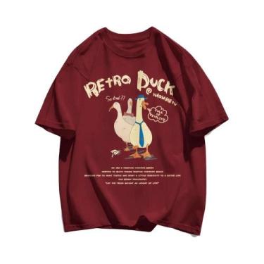 Imagem de Camisetas De Algodão Com Estampa De Pato Retro Para Homens, Soltas, Re