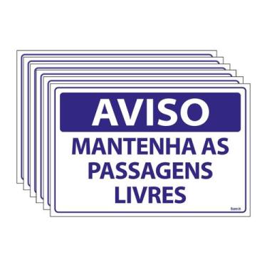 Imagem de Combo 6 Placas De Sinalização Aviso Mantenha As Passagens Livres 30x20