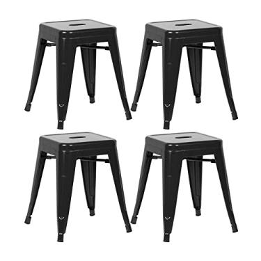 Imagem de Loft7 Home Decor, Kit 4 Banquetas Iron Tolix Design Industrial em Aço Carbono 45 cm Baixa Sem Encosto Vintage Elegante e Versátil Cozinha Bar Sala de Jantar Varanda Gourmet, Preto