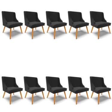 Imagem de Kit 10 Cadeiras Estofadas Para Sala De Jantar Pés Palito Lia Veludo Pr