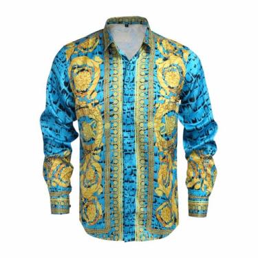 Imagem de GSBOGOSSE Camisa masculina casual de manga comprida Paisley fashion design de luxo estampa floral abotoada, Multicolorido16, 3G