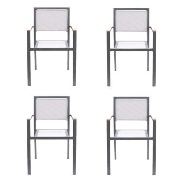 Imagem de Kit 4 Cadeiras área Externa Com Tela Mesh Mangue De Alumínio Amêndoa/bege G56 - Gran Belo