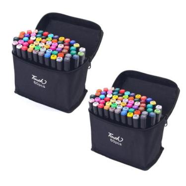 Imagem de Kit Maleta de Canetinhas para Colorir 60 Cores Ponta Dupla Estojo de C