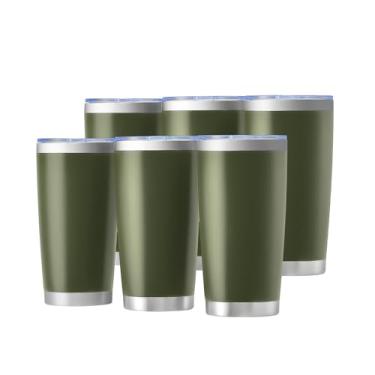 Imagem de OMTech Copos de 590 ml a granel, conjunto de copos de aço inoxidável de 6 peças com tampa e canudo, caneca isolada a vácuo de parede dupla para gravador a laser, caneca de café de viagem para bebidas