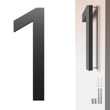 Imagem de Casa preta número 1 de 17 cm para uso externo – números de endereço flutuantes modernos, metal resistente ao clima, fácil de instalar, tamanho grande, efeito 3D elegante para casa, escritório e rua