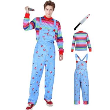 Imagem de KUGVDI Halloween Chucky Costume for Kids Adult Good Guys Doll Child’s Play Cosplay Jumpsuit Includes Tattoo Scars and Prop Knife
