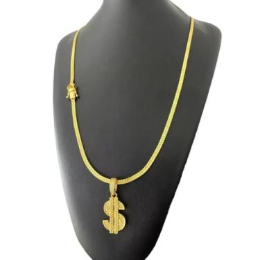 Imagem de Cordão Grumet Laminado 4Mm + Pingente Cifrão Banhado A Ouro - Tojoia18