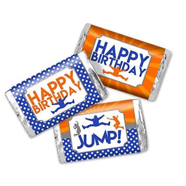 Imagem de Jump Zone Trampoline Park Birthday Party Mini Chocolate Candy Bar Sticker Wrappers for Kids, 45 1.4" x 2.6" Wrap Around Labels by AmandaCreation, Great for Party Favors