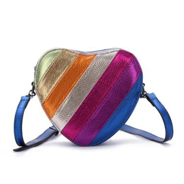 Imagem de LUI SUI Bolsa feminina em formato de coração, arco-íris, patchwork, coração, Multicor, One Size, Bolsa de coração