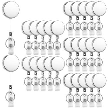 Imagem de CYEAH Pacote com 25 porta-crachás retráteis resistentes, carretel de metal para crachá de identificação com clipe de cinto, porta-chaves, clipe retrátil, cartão a granel para presente de empregado