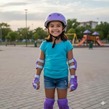 Imagem de Kit de Proteção Infantil com Capacete, Joelheira e cotoveleira.