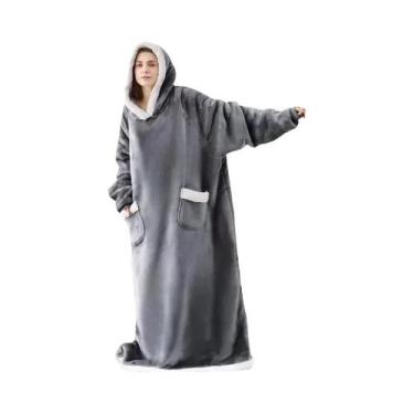 Imagem de Manta De Flanela Super Longa De 180cm Com Capuz Para Mulheres E Homens