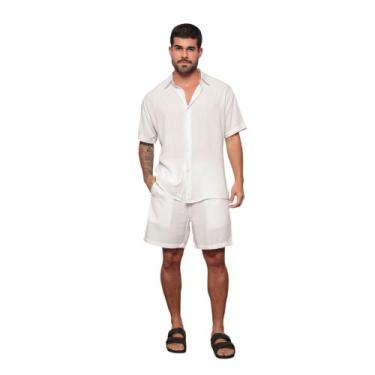 Imagem de Conjunto Camisa Lisa Short Masculino Tecido Viscose - Envo Imediato - 