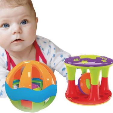 Imagem de Kit 2 Chocalhos De Bebe Brinquedo Infantil Sensorial - 1 Torre + 1 Bol