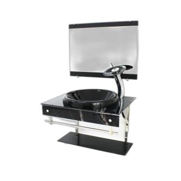 Imagem de Gabinete De Vidro Para Banheiro 60Cm Inox  - Mármore Preto