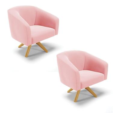 Imagem de Kit 02 Poltronas Giratória Stella Suede Rosa Bebê